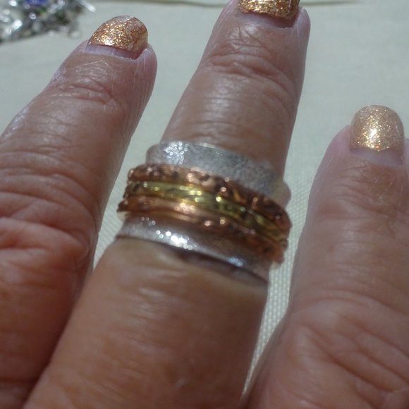 Whimsical "SPINNER RING" in SILVER, GOLD & COPPER Handmade Stamped 10.5 #13B - Picture 3 of 3